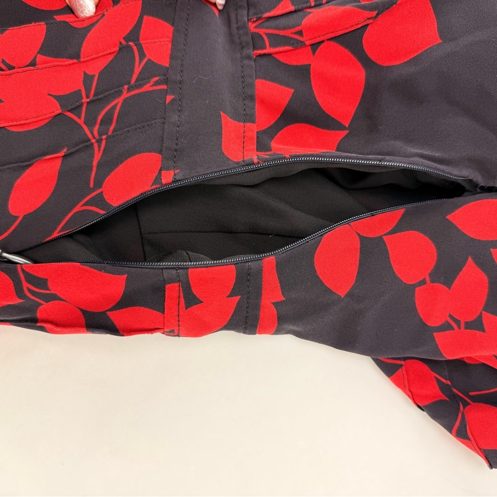 Tory Burch Silk Print Red and Black Leaf Midi Dress - Picture 10 of 11
